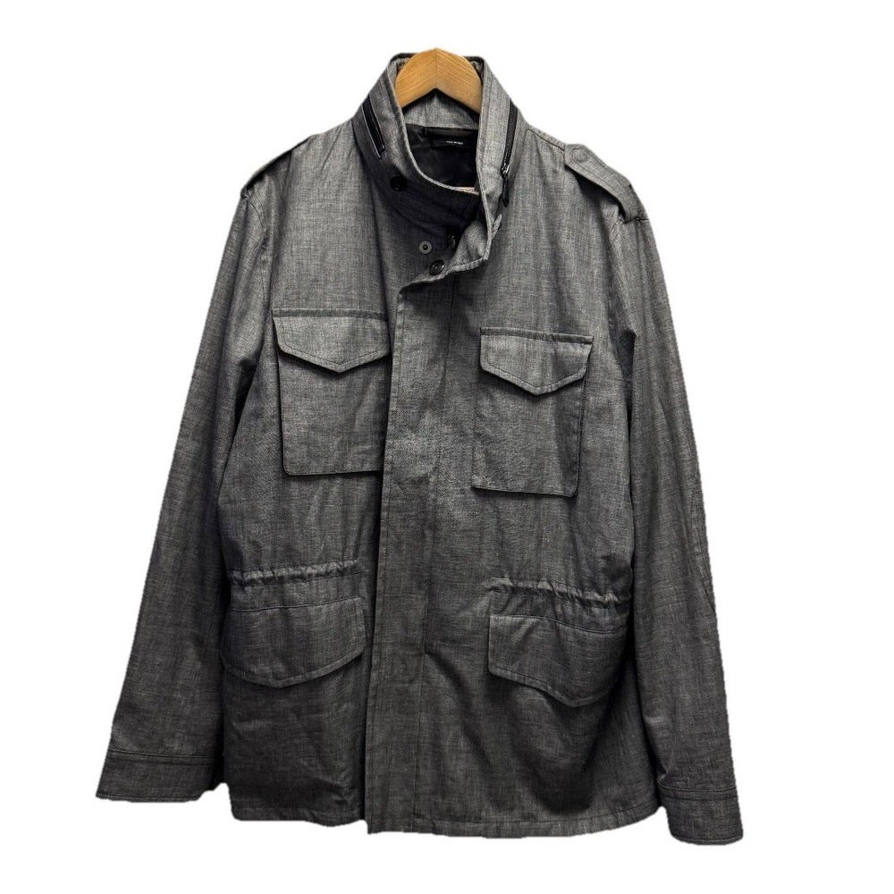 Tom Ford NEW $3,590 Mens 56 Gray Full Zip Linen/Wool/Silk Hooded Military Jacket